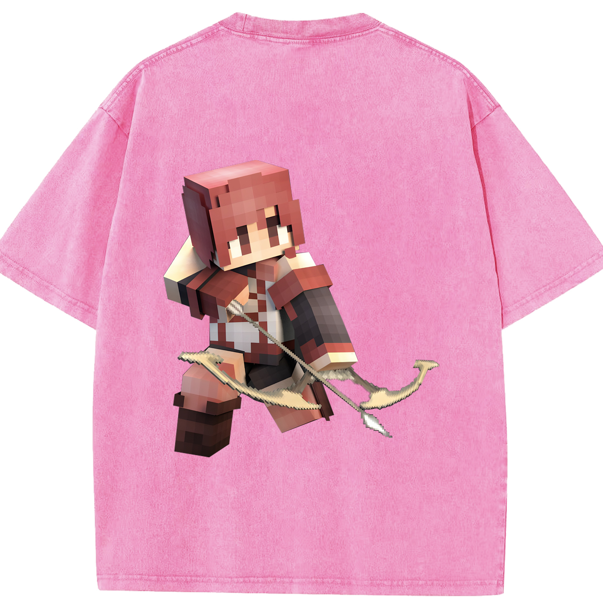 （画像用） マインクラフト ブロックの世界 Minecraft MC Block world 綿100% ヴィンテージ風 半袖Tシャツ（背面プリント）